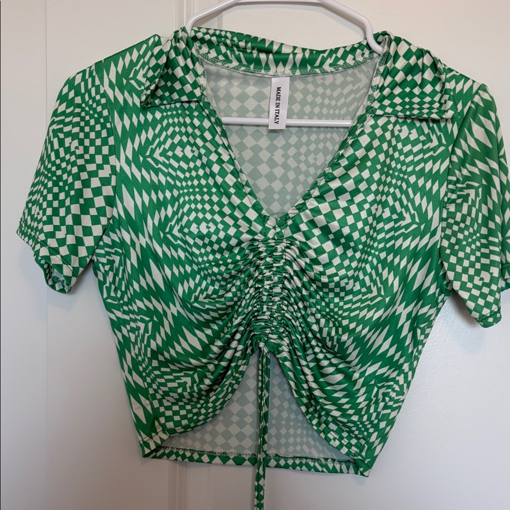 Green Geometric Crop Top